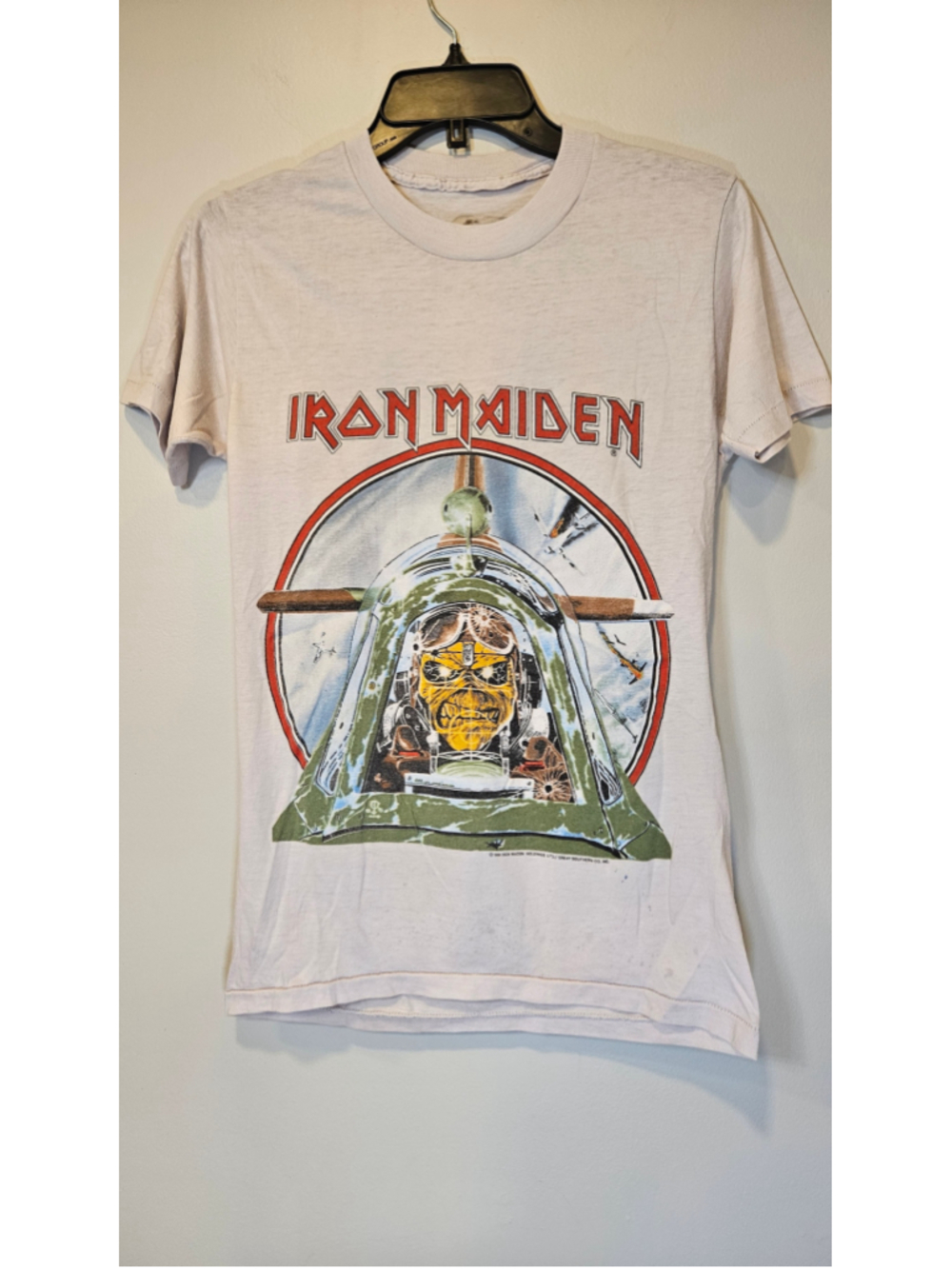 Vintage 1984 Iron Maiden Aces High T Shirt Great Southern Double Sided 80s
